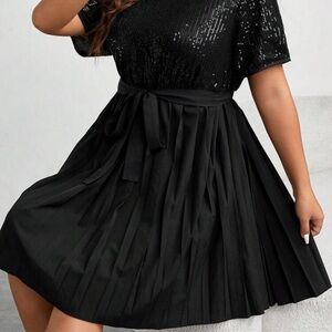 Black Sequin Top and Pleated Skirt Dress